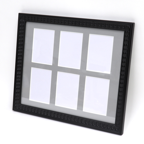 【セール品】ポストカードフレーム・フォトフレーム(KGサイズ)6窓　 (DL01黒 四つ切 ガラス)