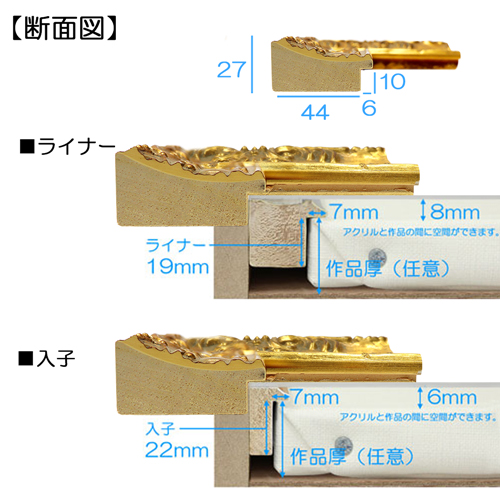 油彩額縁:MRN-A5529-D　ゴールド(UVカットアクリル)【既製品サイズ】