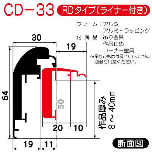 出展用仮額縁:CD-33(CD33)RDタイプ(GR:グリーン)　マット:シルバーパール　刃先:銀